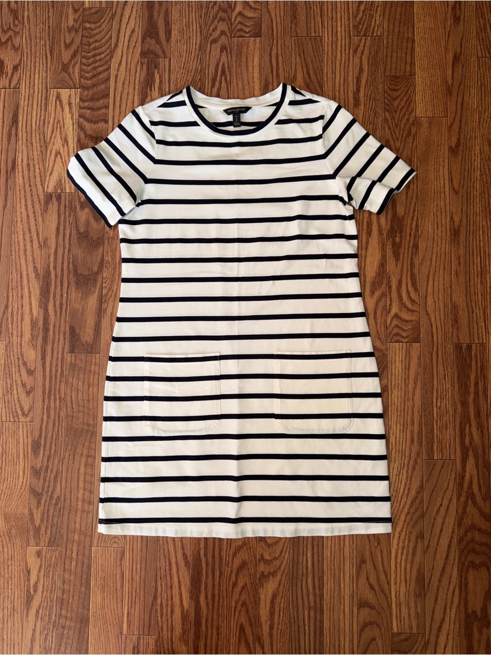 Banana Republic White and Navy Striped Cotton T-Shirt Dress